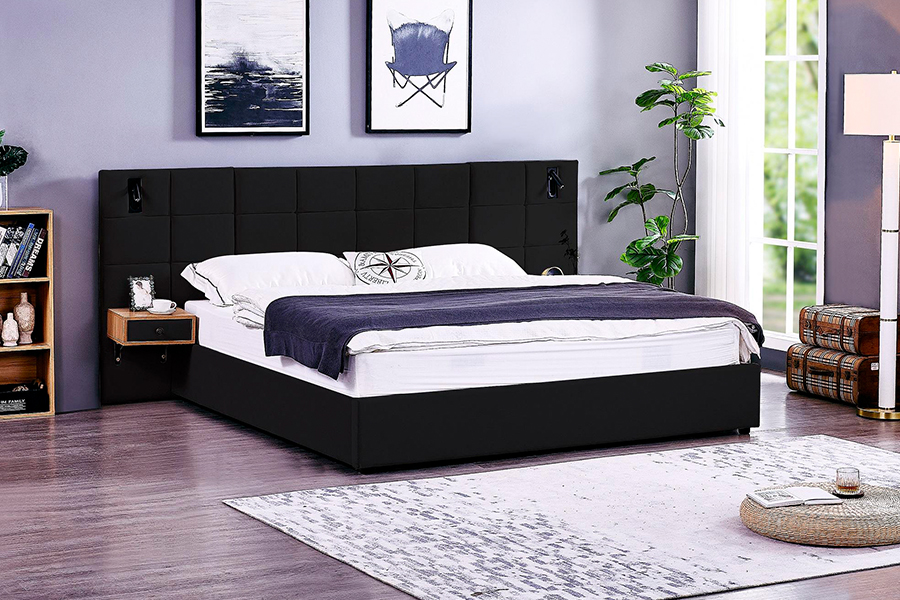 N6 Adjustable Bed Frame Soft Bed Material LED Upholstered Bed Frame