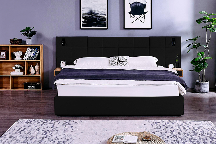 N6 Adjustable Bed Frame Soft Bed Material LED Upholstered Bed Frame