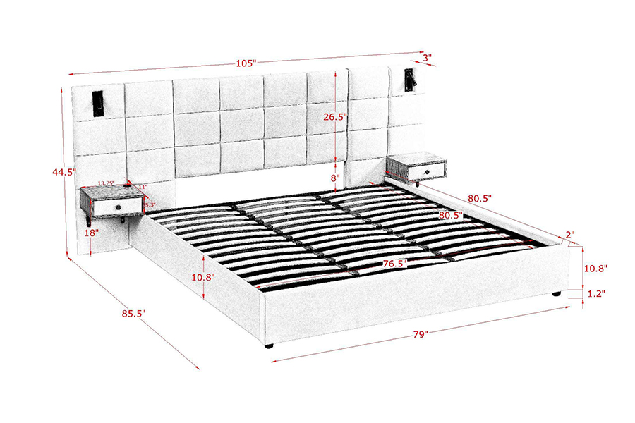 N6 Adjustable Bed Frame Soft Bed Material LED Upholstered Bed Frame
