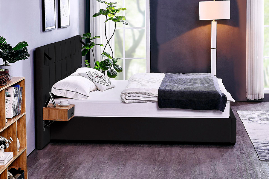 N6 Adjustable Bed Frame Soft Bed Material LED Upholstered Bed Frame