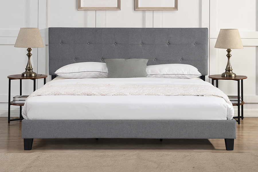 N7 Gray Fabric Button Tufted Headboard Upholstered Bed