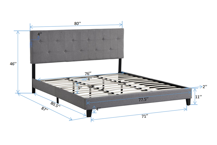 N7 Gray Fabric Button Tufted Headboard Upholstered Bed