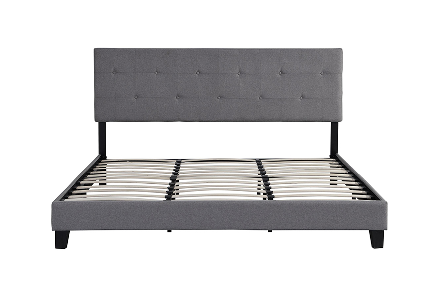 N7 Gray Fabric Button Tufted Headboard Upholstered Bed
