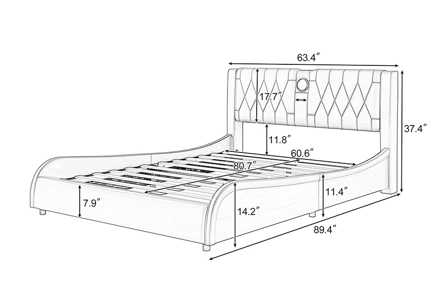 N8 Adjustable Platform Bed Modernong White Soft Bed LED Upholstered Bed Frame