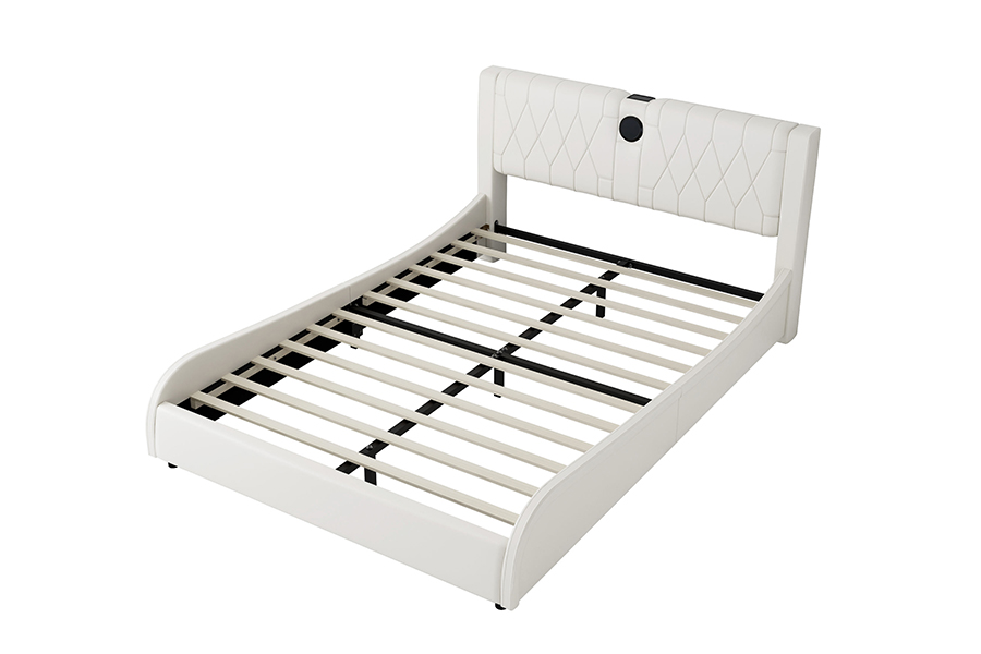 N8 Adjustable Platform Bed Modernong White Soft Bed LED Upholstered Bed Frame