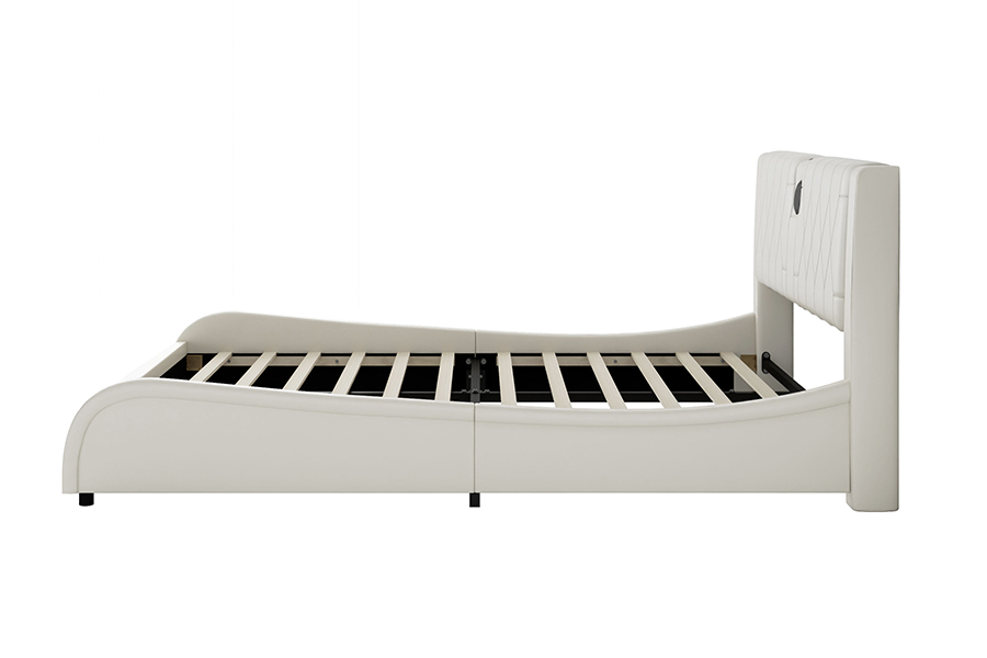 N8 Adjustable Platform Bed Modernong White Soft Bed LED Upholstered Bed Frame