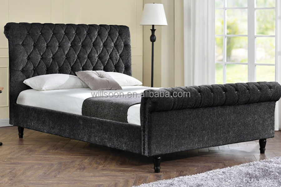 1153 Velvet Fabric S-Shape Design Upholstered Bed