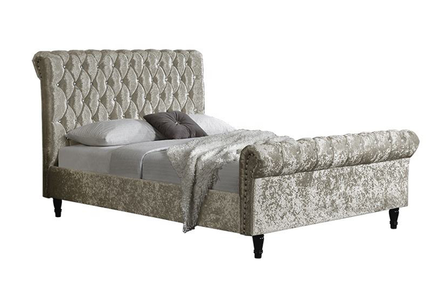1153 Velvet Fabric S-Shape Design Upholstered Bed