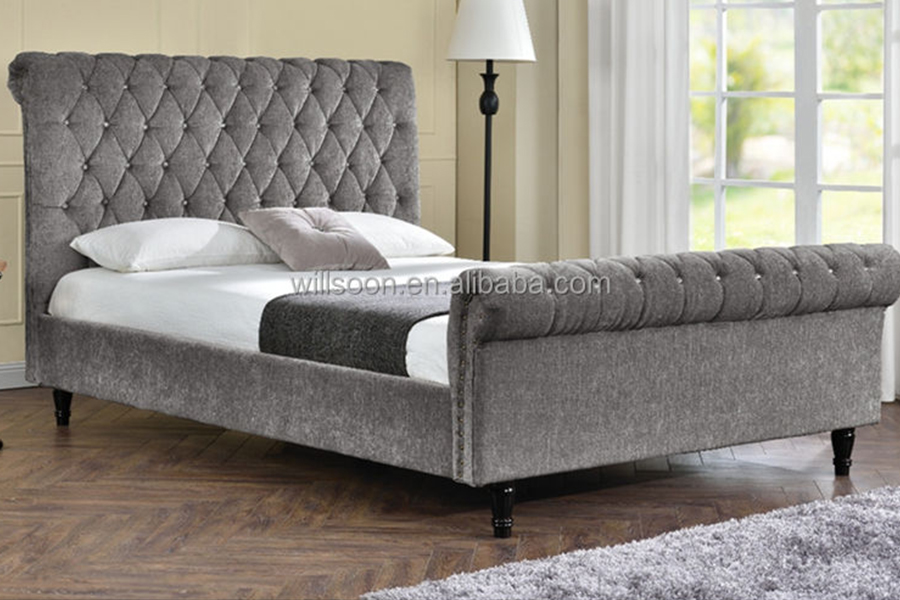 1153 Velvet Fabric S-Shape Design Upholstered Bed