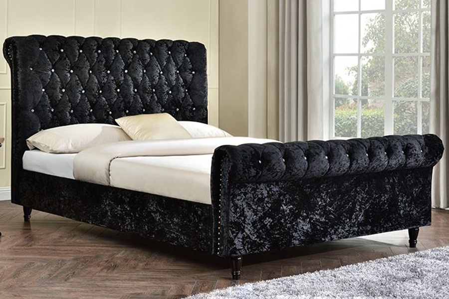 1153 Velvet Fabric S-Shape Design Upholstered Bed