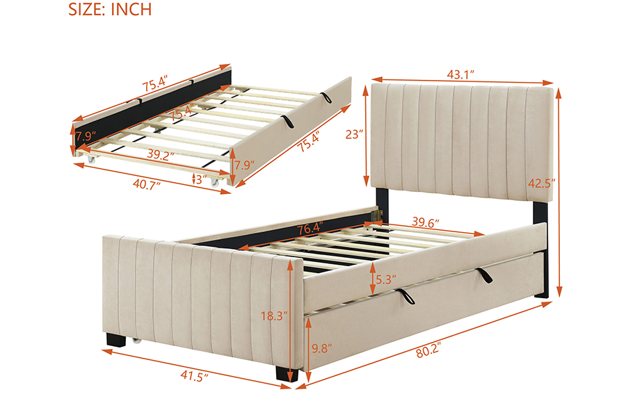 N9 Matibay Eco-Friendly Trundle Bunk Upholstered Bed Frame