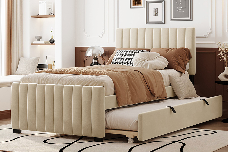 N9 Matibay Eco-Friendly Trundle Bunk Upholstered Bed Frame