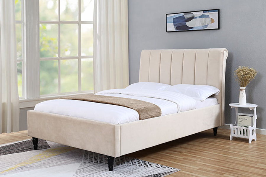 1312 Soft Fabric Bed Headboard Rounded Upholstered Bed