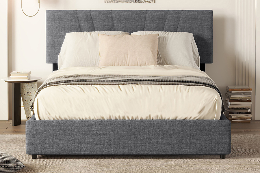 1307 Brown Tufted Linen Upholstery Upholstered Storage Bed Frame
