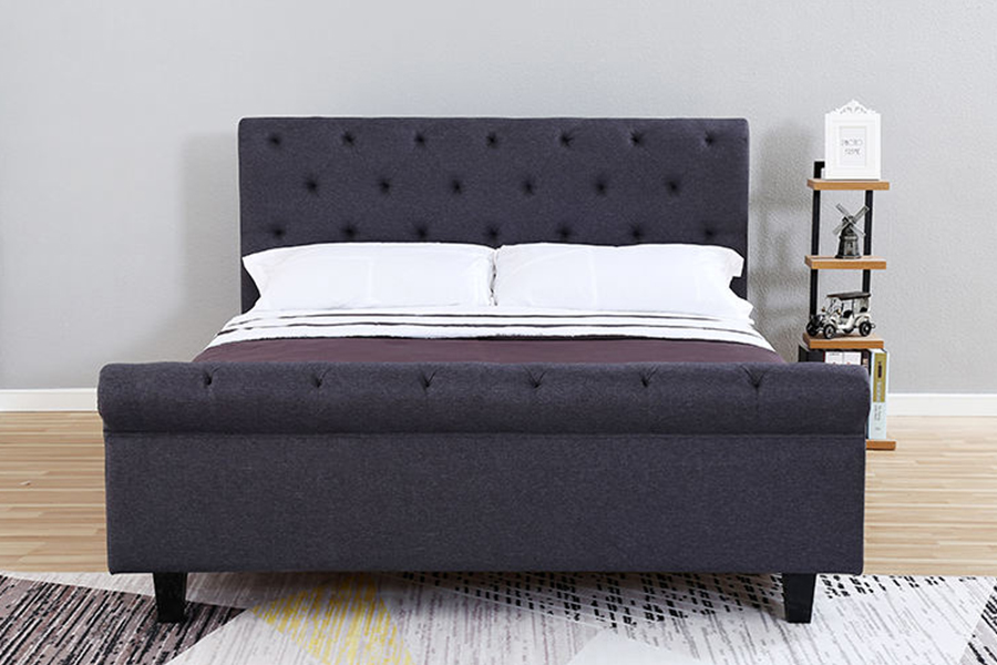 1307 Brown Tufted Linen Upholstery Upholstered Storage Bed Frame