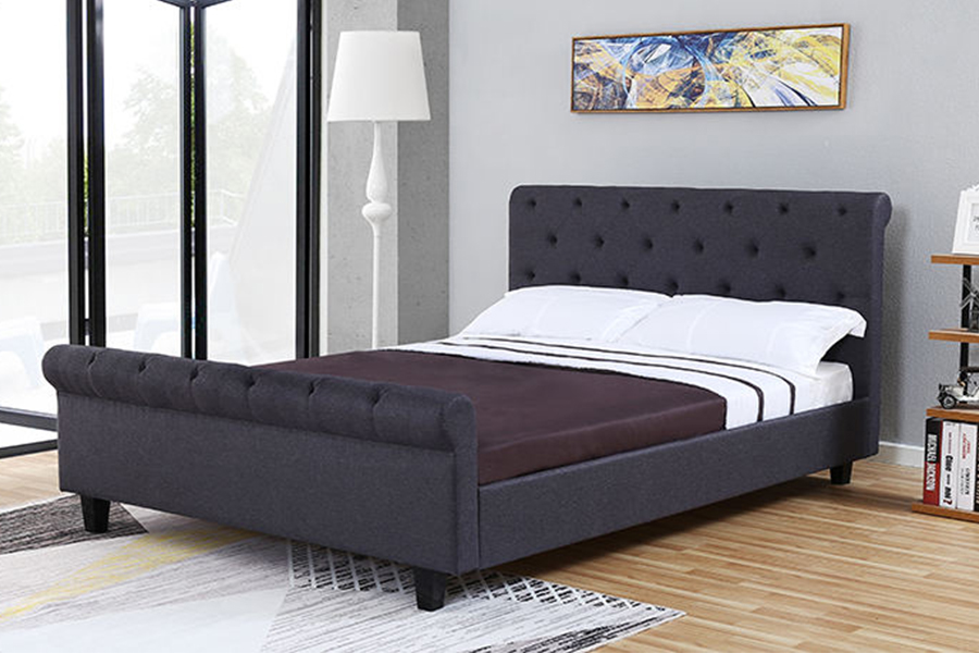 1307 Brown Tufted Linen Upholstery Upholstered Storage Bed Frame