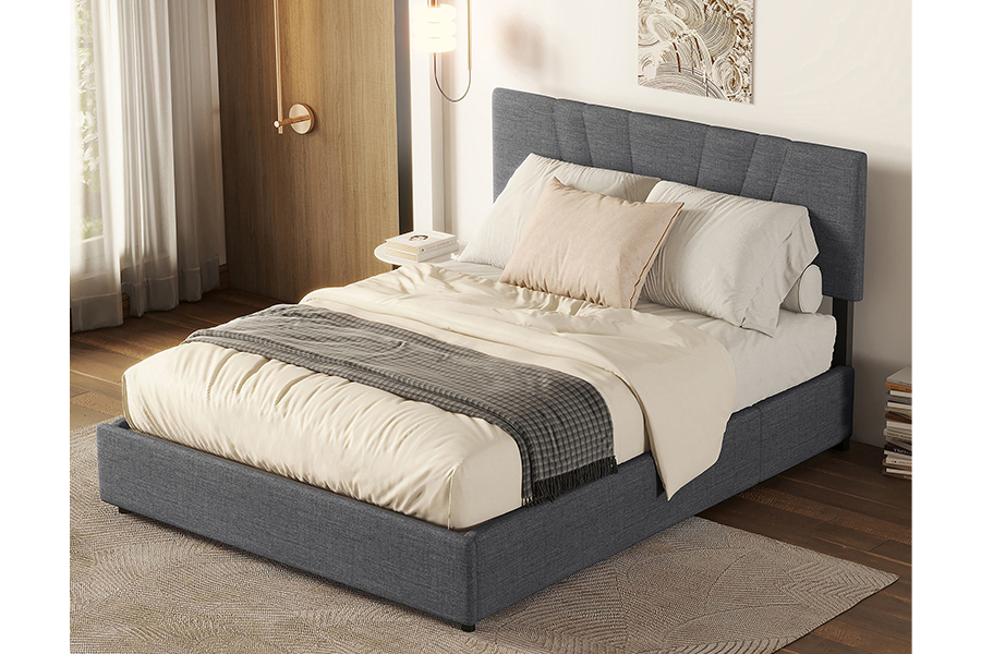 1304 Velvet Fabric Upholstered Wooden Frame Upholstered Bed