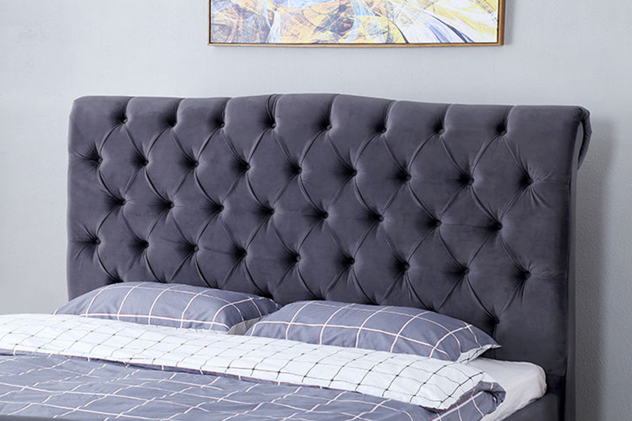 1304 Velvet Fabric Upholstered Wooden Frame Upholstered Bed