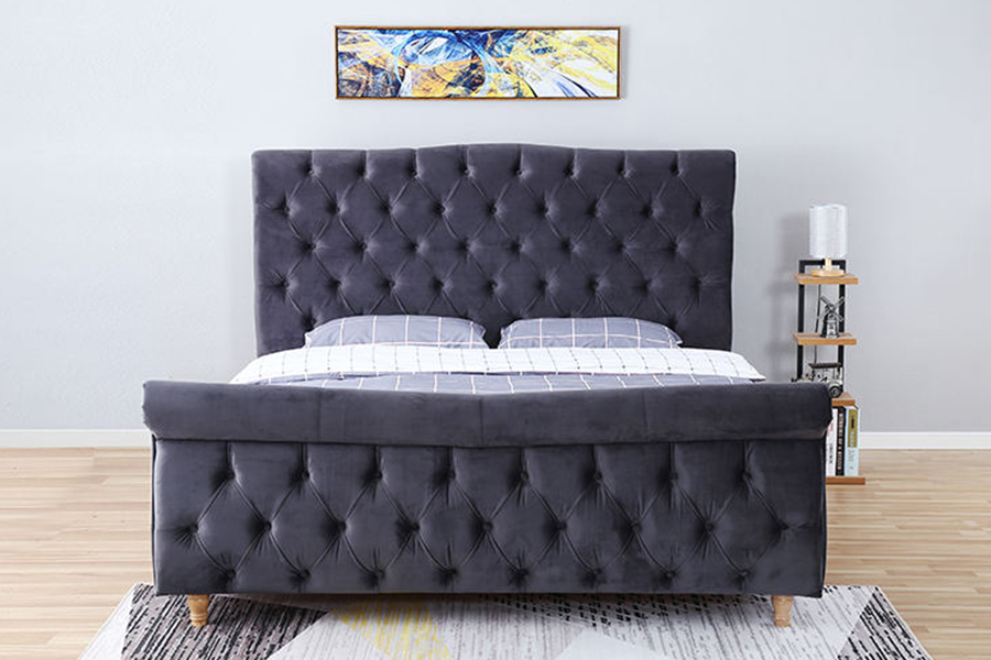 1304 Velvet Fabric Upholstered Wooden Frame Upholstered Bed