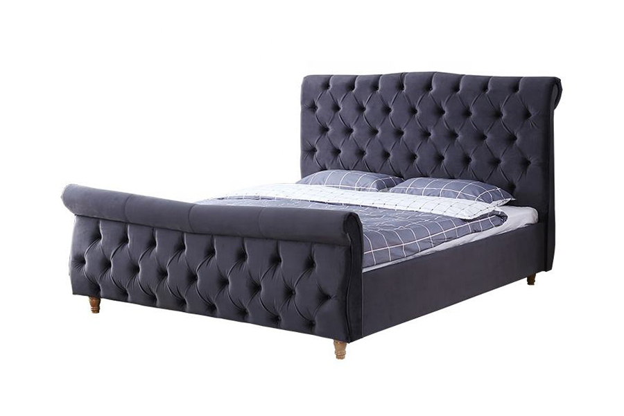 1304 Velvet Fabric Upholstered Wooden Frame Upholstered Bed
