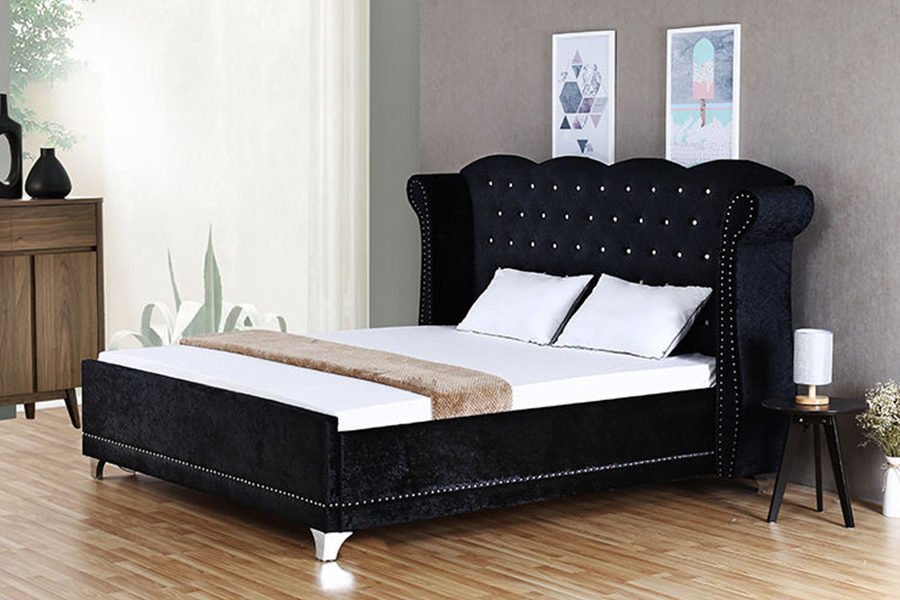 1245 British Style Wooden Frame Gamit sa Bahay Upholstered Bed