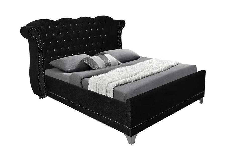 1245 British Style Wooden Frame Gamit sa Bahay Upholstered Bed