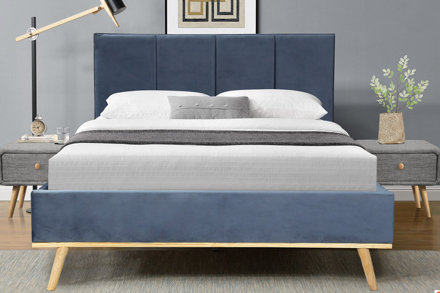 1457 Pinakabagong Modern Simpleng Disenyong Velvet Upholstered Bed