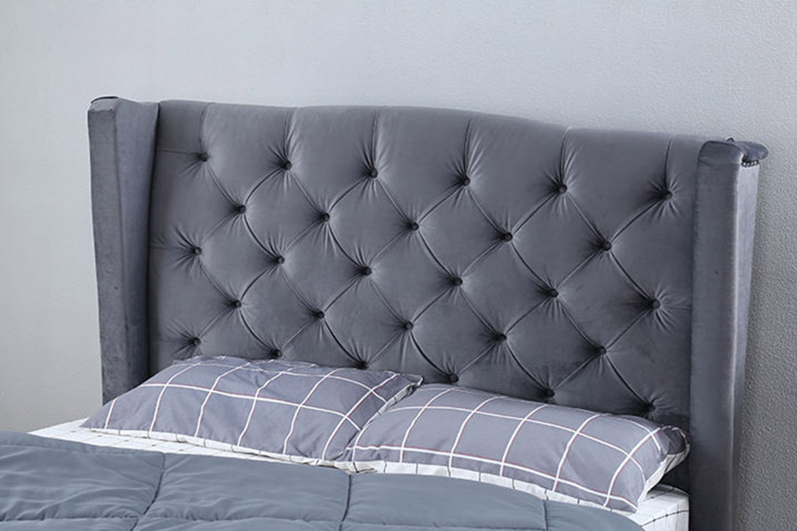 1399 Velvet Fabric Wingback Button Upholstered Bed