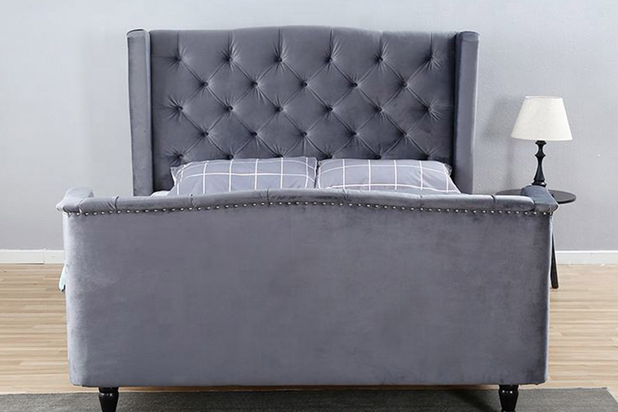 1399 Velvet Fabric Wingback Button Upholstered Bed