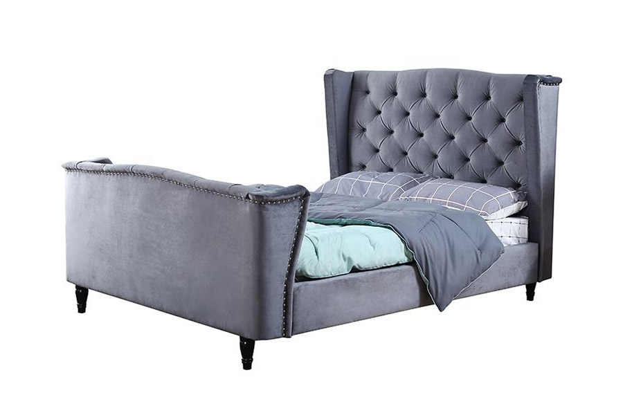 1399 Velvet Fabric Wingback Button Upholstered Bed