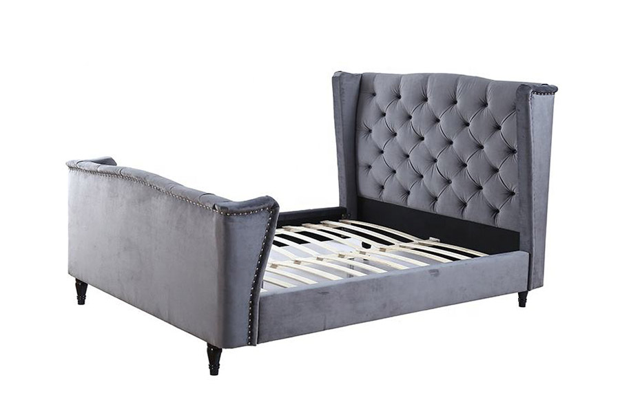 1399 Velvet Fabric Wingback Button Upholstered Bed