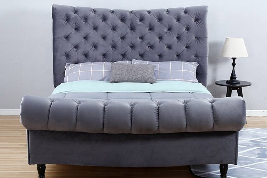 1393 Luxury High Headboard Sleigh Bed Upholstered Bed