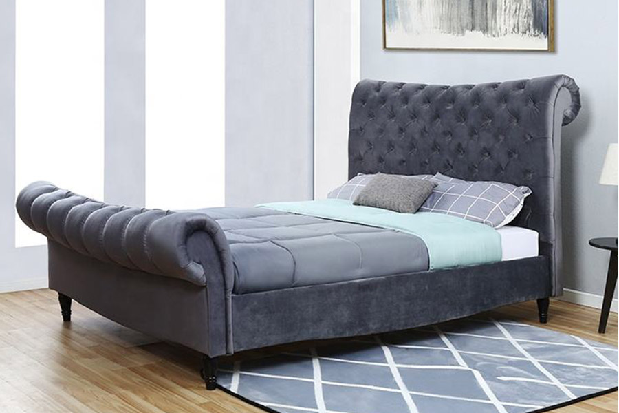 1393 Luxury High Headboard Sleigh Bed Upholstered Bed