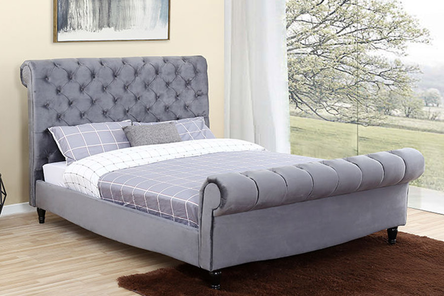 1393 Luxury High Headboard Sleigh Bed Upholstered Bed