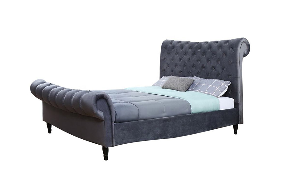 1393 Luxury High Headboard Sleigh Bed Upholstered Bed