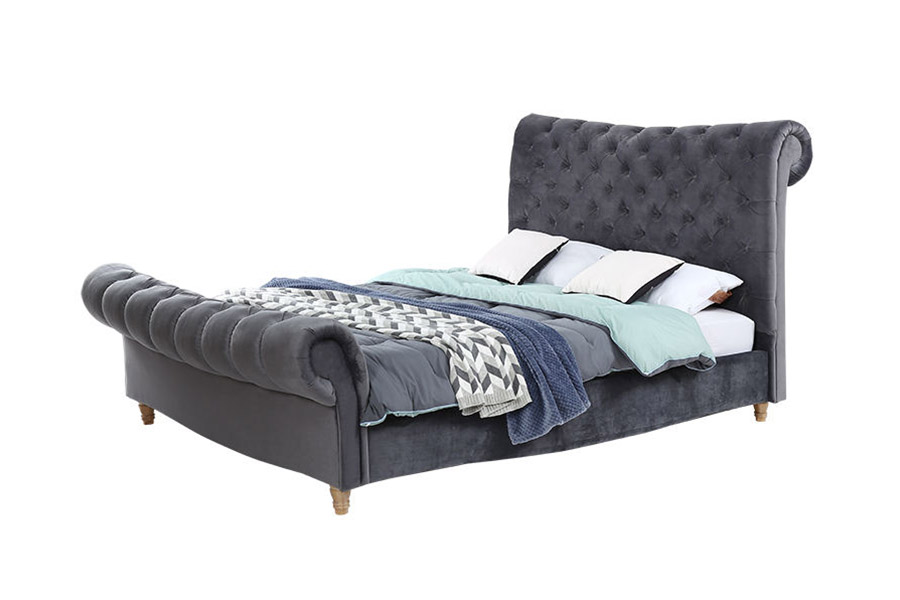 1393 Luxury High Headboard Sleigh Bed Upholstered Bed