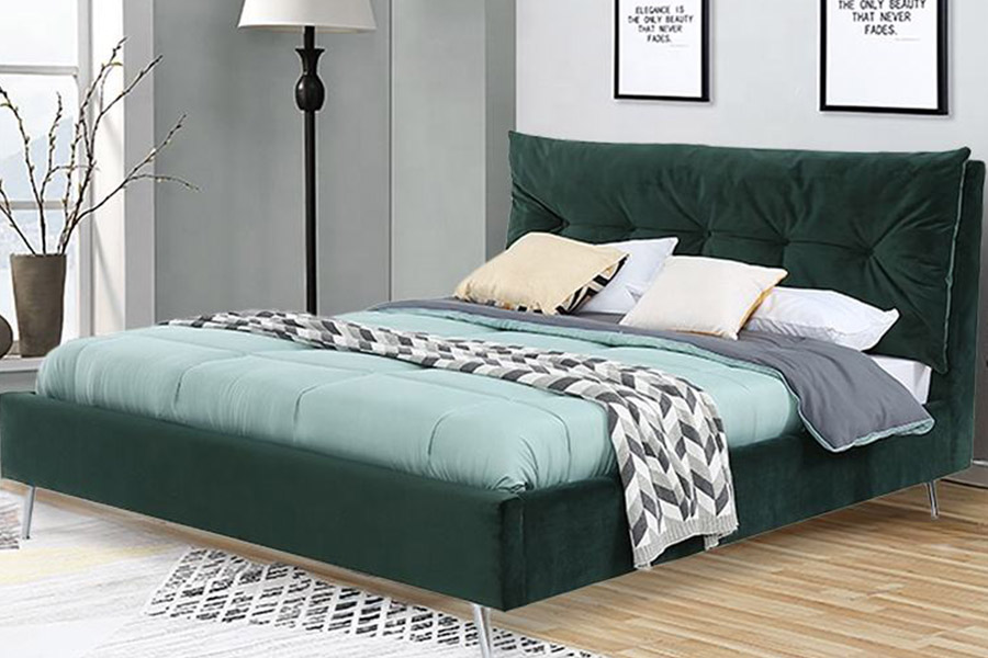 1392 Modern Simple Style Velvet Fabric Upholstered Bed