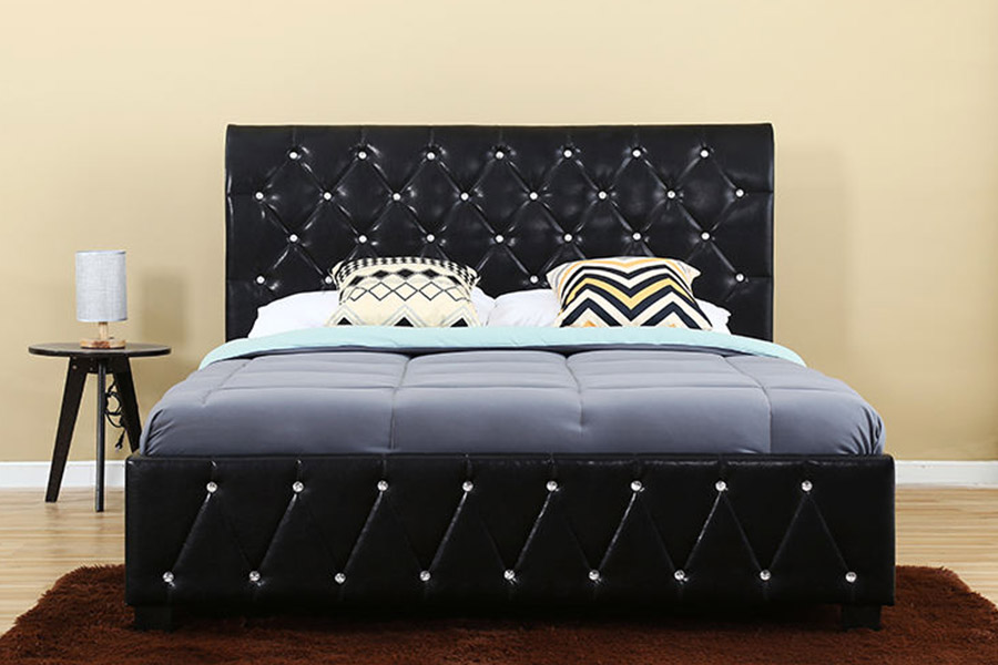 1367 Black Leather Soft Pu Headboard Upholstered Bed