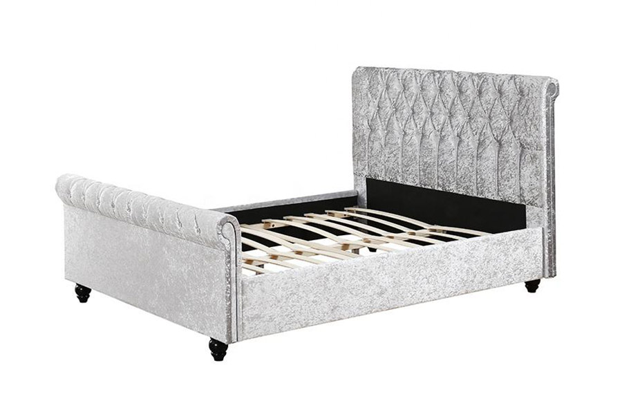 1366 Modern Sleigh Bed Velvet Fabric Upholstered Bed