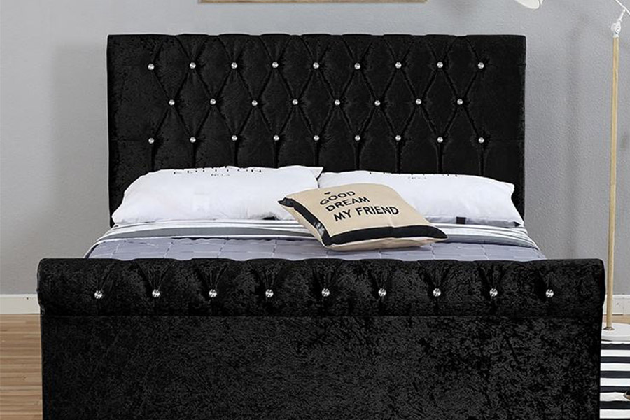 1366 Modern Sleigh Bed Velvet Fabric Upholstered Bed