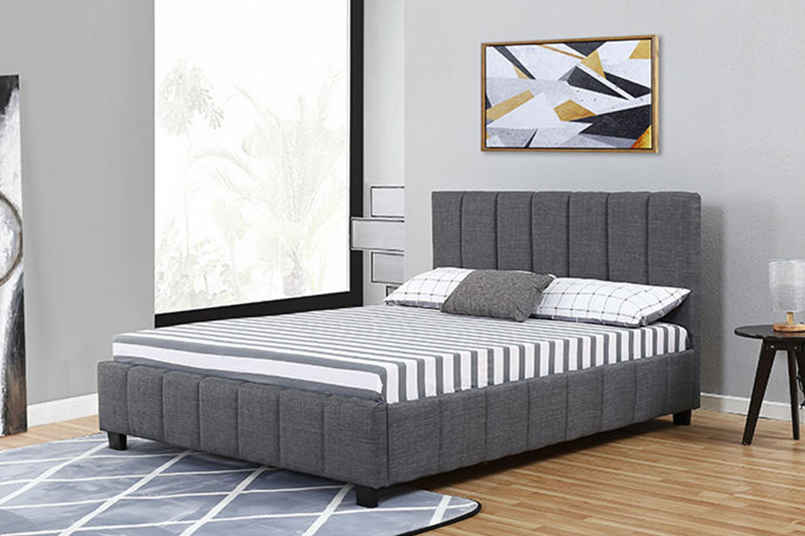 1333 Modern Gray Plush Fabric Upholstered Bed