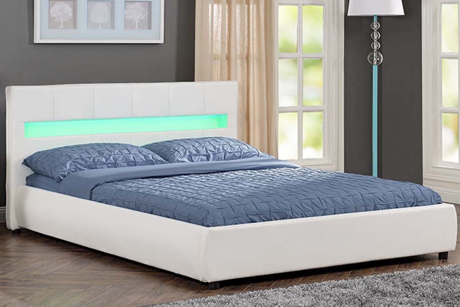 1813 White PU Soft Bed LED Upholstered Bed Frame