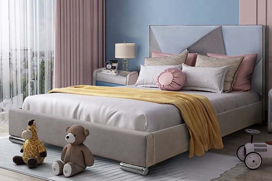 1571 Synthetic Leather Single Bed Color-coded Headboard Kids Beds