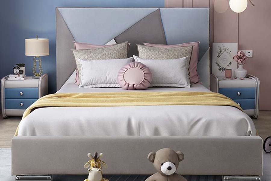 1571 Synthetic Leather Single Bed Color-coded Headboard Kids Beds