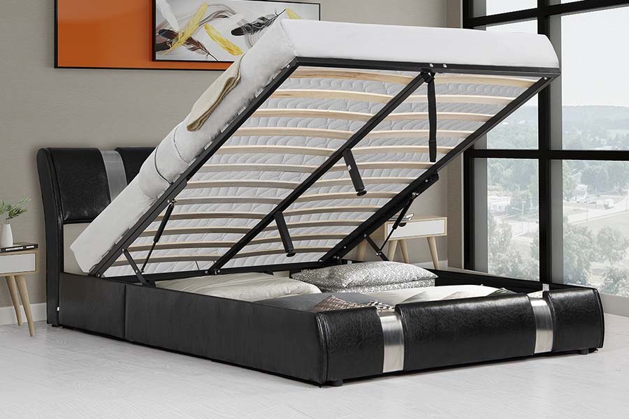 1715 Soft Faux Leather na may Wooden Frame Upholstered Storage Bed Frame