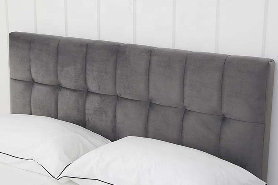 1555 Square Block Headboard Velvet Fabric Upholstered Bed