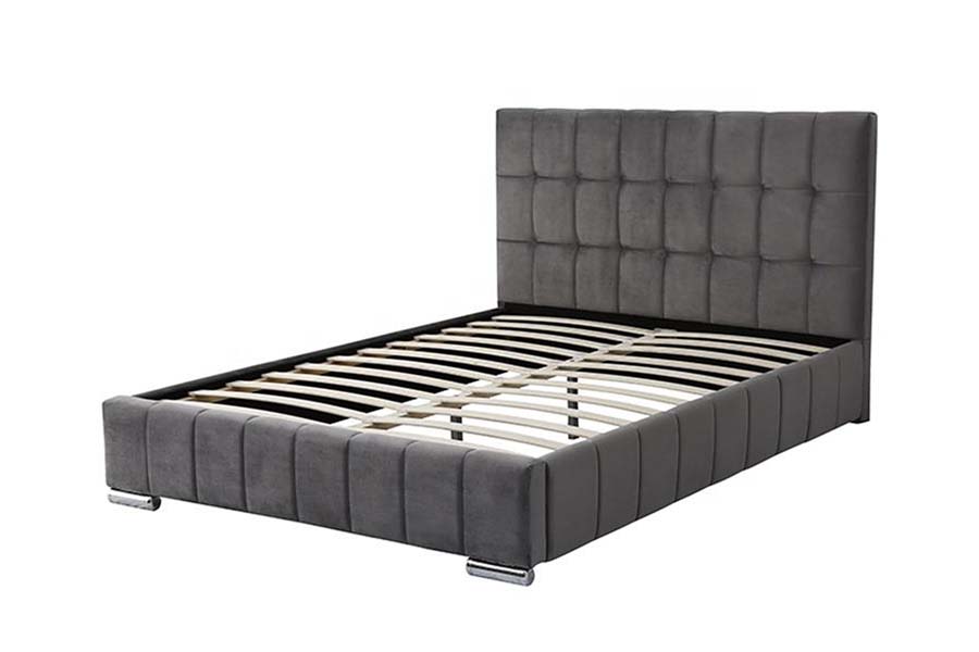 1555 Square Block Headboard Velvet Fabric Upholstered Bed