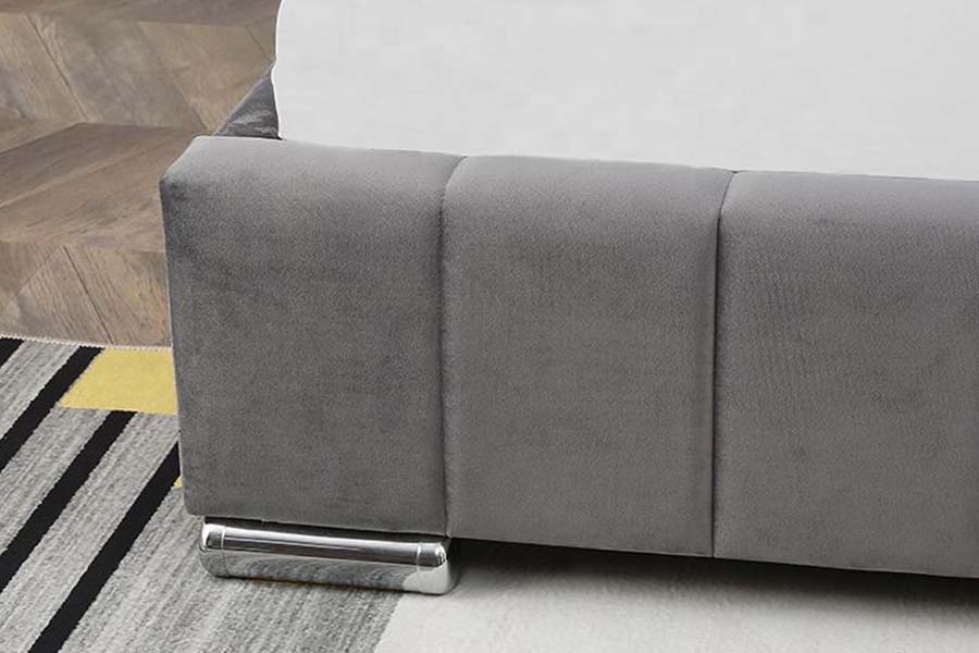 1555 Square Block Headboard Velvet Fabric Upholstered Bed