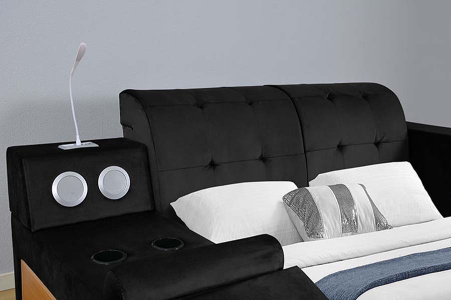 1550 Modernong Double Leather Fabric Bed Upholstered Storage Bed Frame