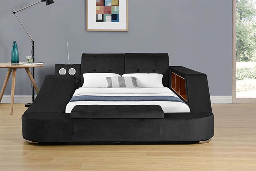 1550 Modernong Double Leather Fabric Bed Upholstered Storage Bed Frame